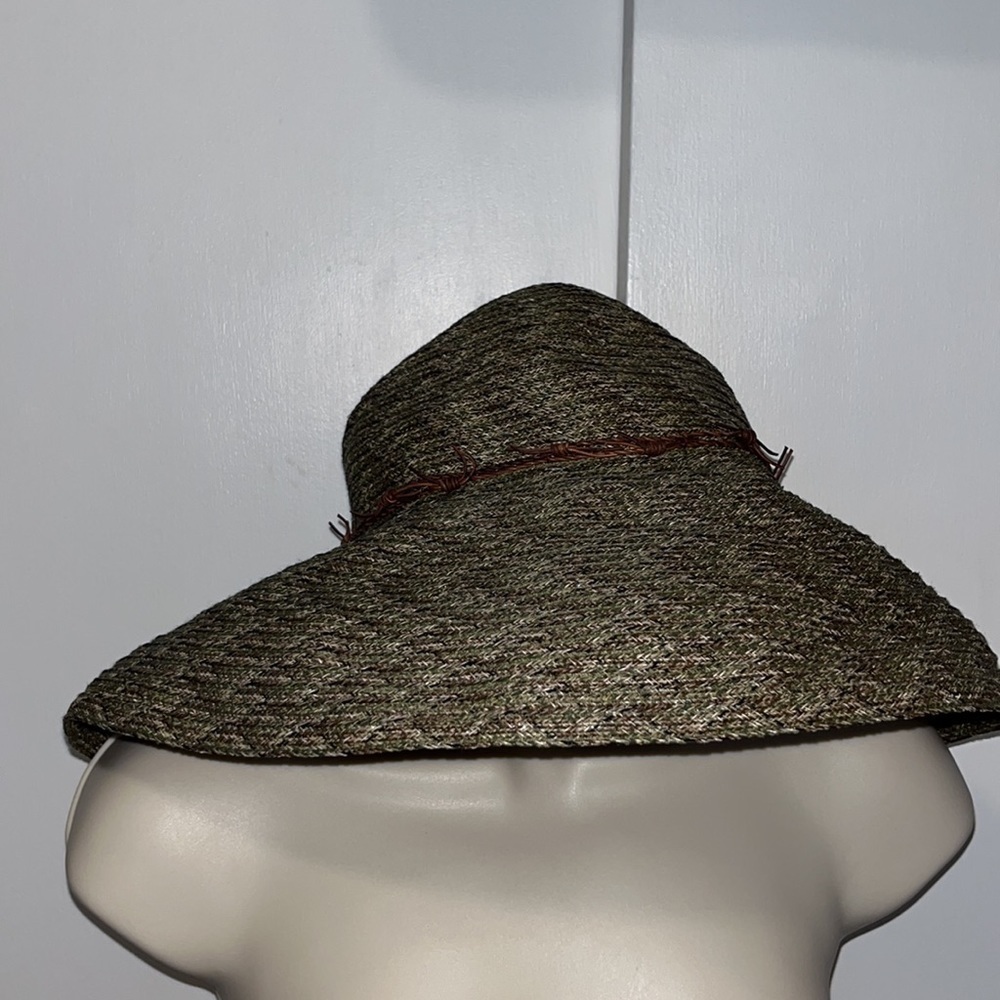 Kokin New York Woven Wide Brim Sun Hat w Twisted Leather Band Green Heather - Picture 4 of 12